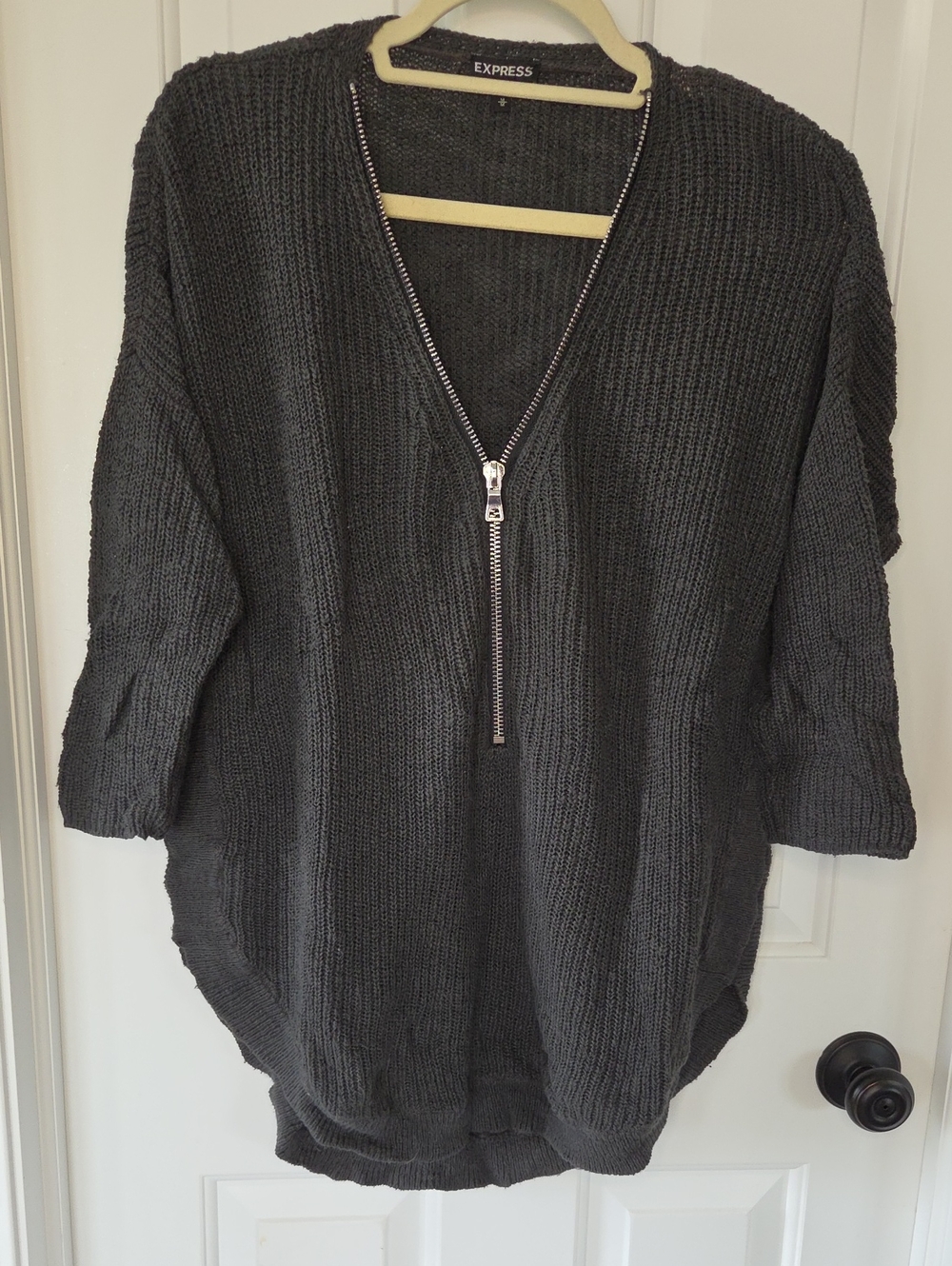 Express Charcoal Gray Zip V-Neck Knit Sweater